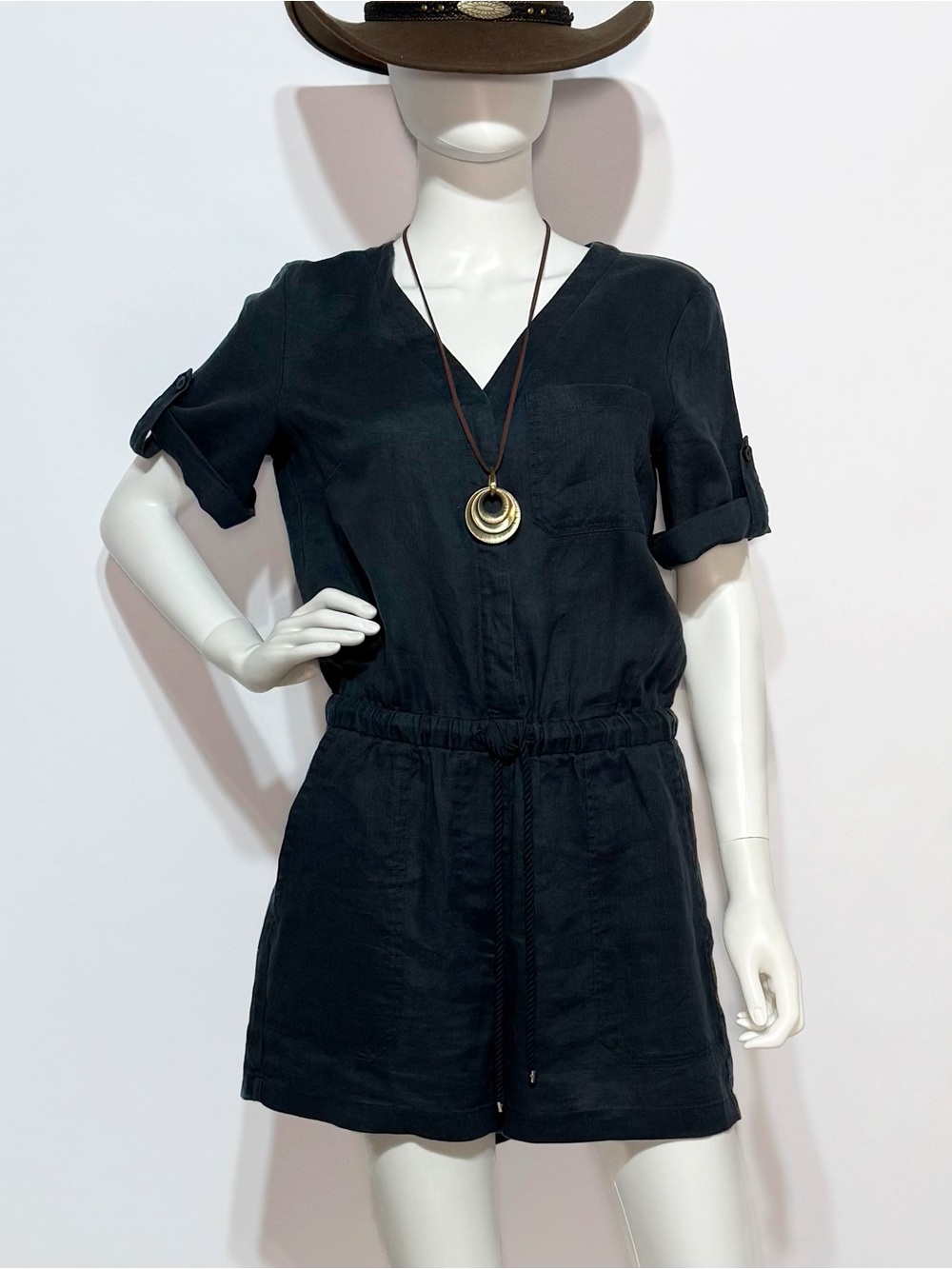 Lauren Ralph Lauren Navy V-Neck Short Sleeve Drawstring Romper | 4